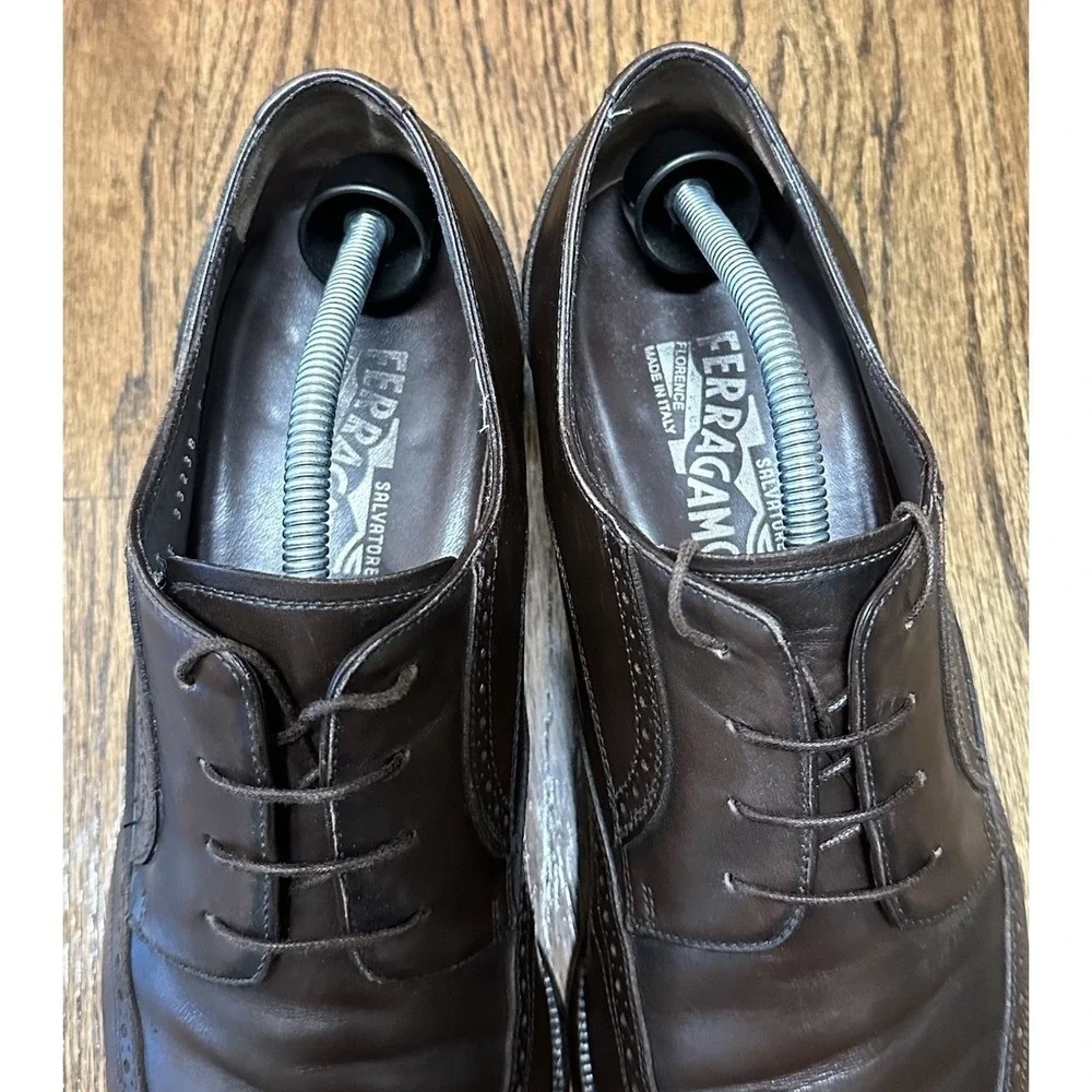 Salvatore Ferragamo Wingtip Brown Leather Dress Oxford Shoes Men's Sz 12D